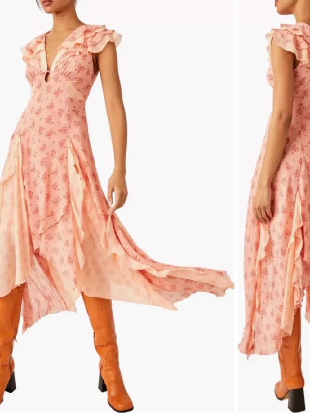 Free People Peach Floral Ruffle Maxi Dress - Picture 3 of 7